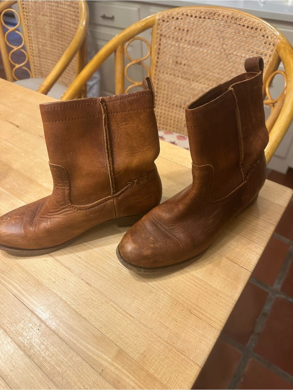Frye Cognac Brown Leather Short Ankle Booties